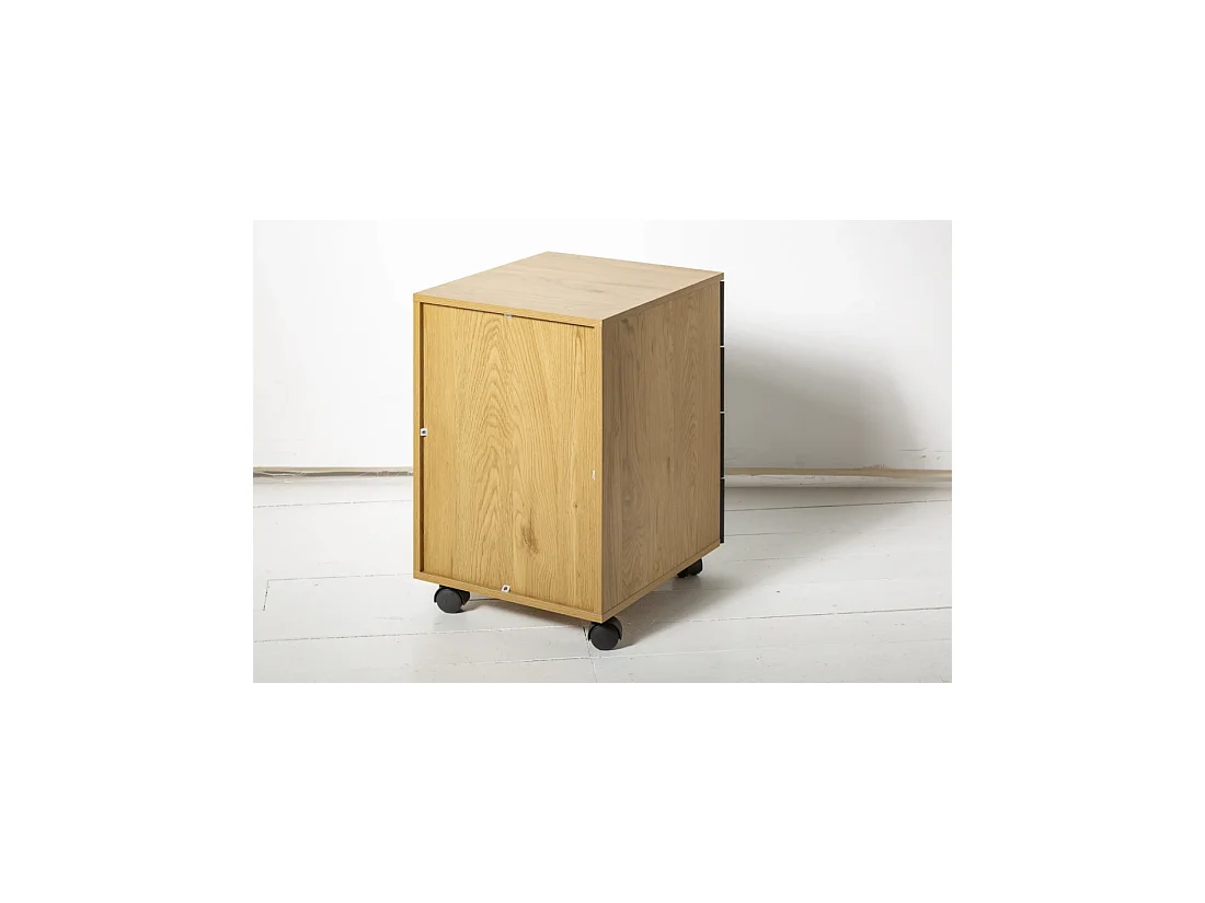 Caisson de bureau LUNISSIA 4 tiroirs sur roulettes – Noir et aspect bois – 40 x 61 x 45 cm
