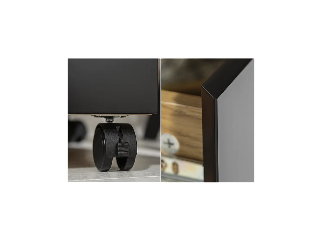 Caisson de bureau LUNISSIA 4 tiroirs sur roulettes – Noir et aspect bois – 40 x 61 x 45 cm