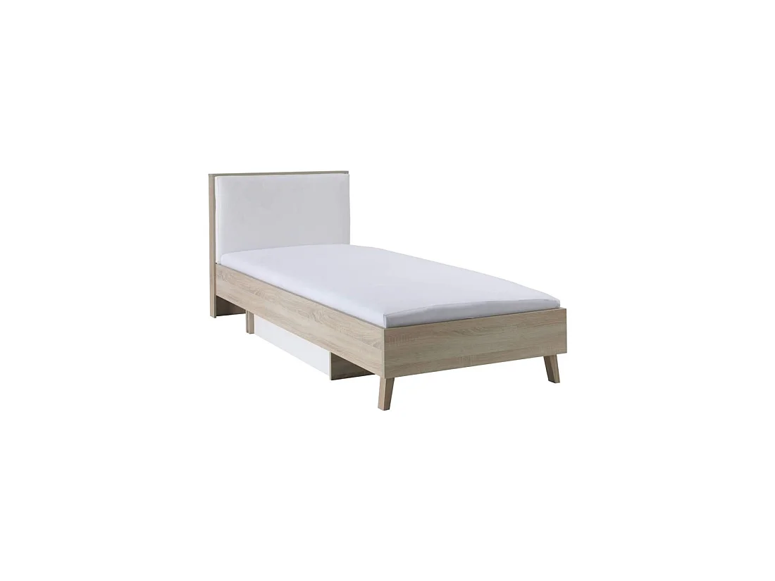 Conjunto dormitorio infantil MALMO con cama 90x200 y mesita de noche – Roble claro y blanco