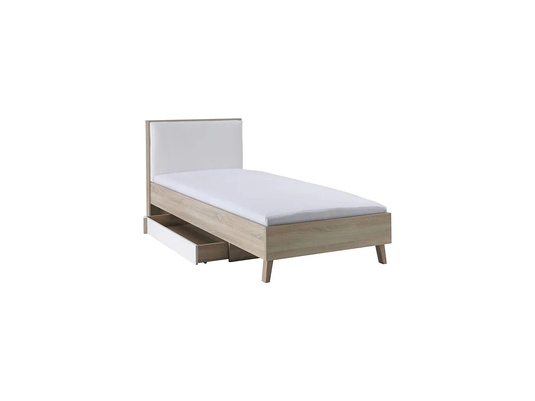 Conjunto dormitorio infantil MALMO con cama 90x200 y mesita de noche – Roble claro y blanco