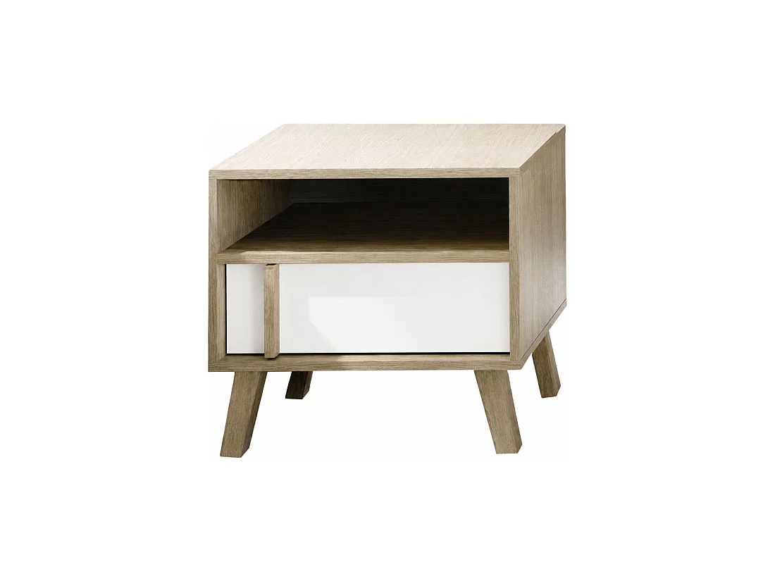 Conjunto dormitorio infantil MALMO con cama 90x200 y mesita de noche – Roble claro y blanco