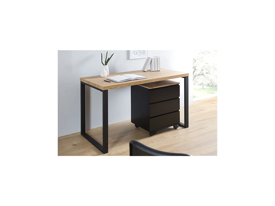 Caisson de bureau ZENTOR 3 tiroirs sur roulettes – Noir et aspect bois – 46 x 63 x 40 cm