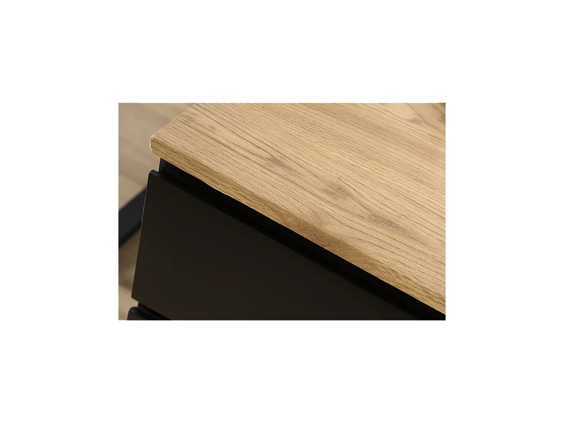 Caisson de bureau ZENTOR 3 tiroirs sur roulettes – Noir et aspect bois – 46 x 63 x 40 cm
