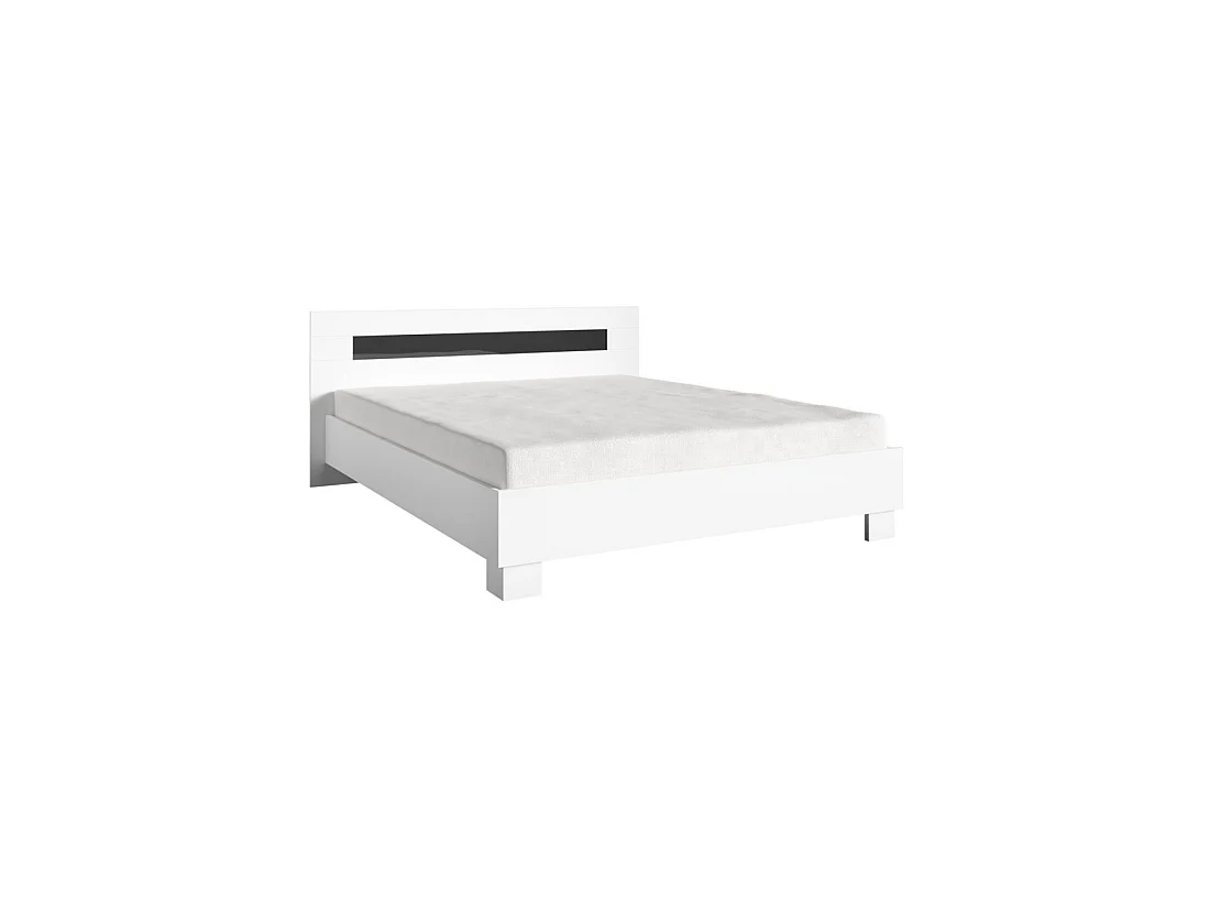 Conjunto cama doble DUBLIN 160x200cm con somier y 2 mesitas de noche – Blanco y negro brillante