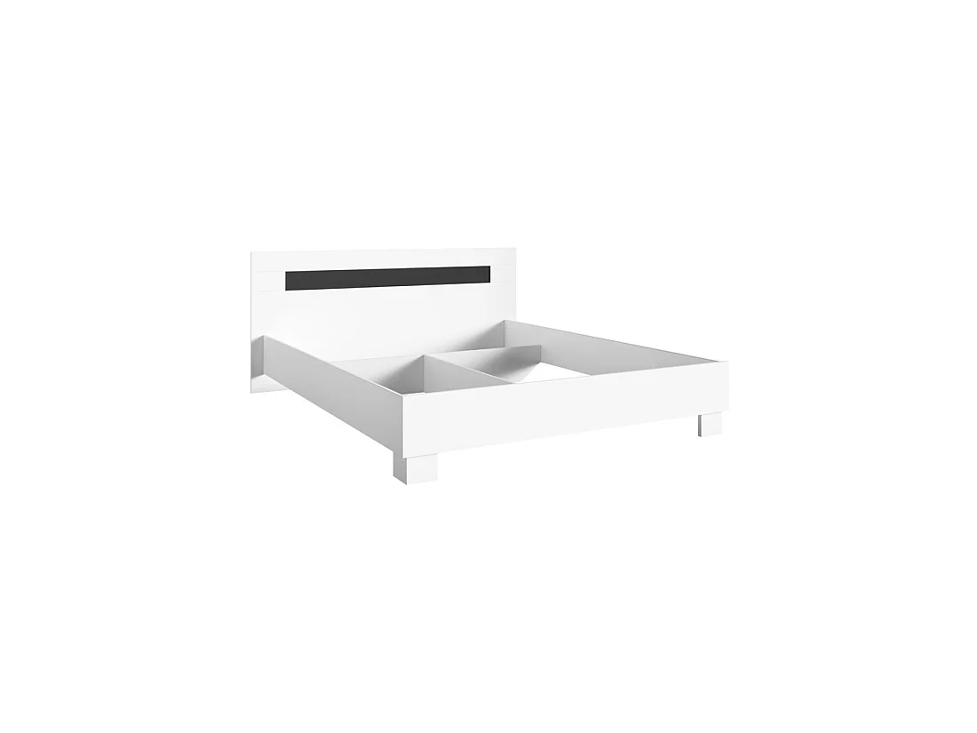 Conjunto cama doble DUBLIN 160x200cm con somier y 2 mesitas de noche – Blanco y negro brillante