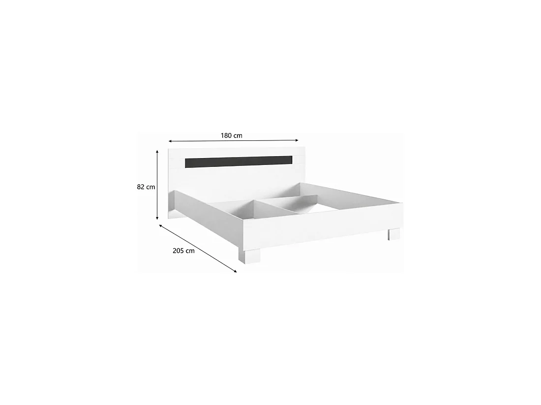 Conjunto cama doble DUBLIN 160x200cm con somier y 2 mesitas de noche – Blanco y negro brillante