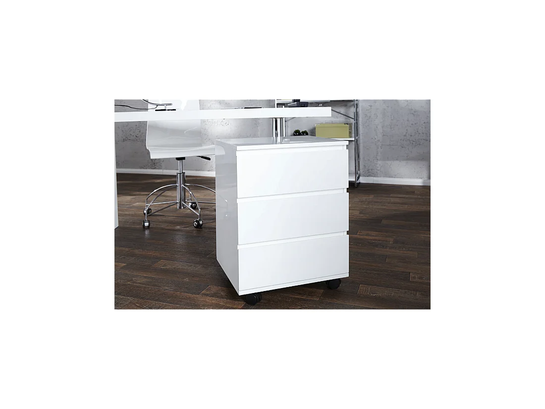 Caisson de bureau SVEA 3 tiroirs sur roulettes – Blanc brillant – 45 x 63 x 40 cm