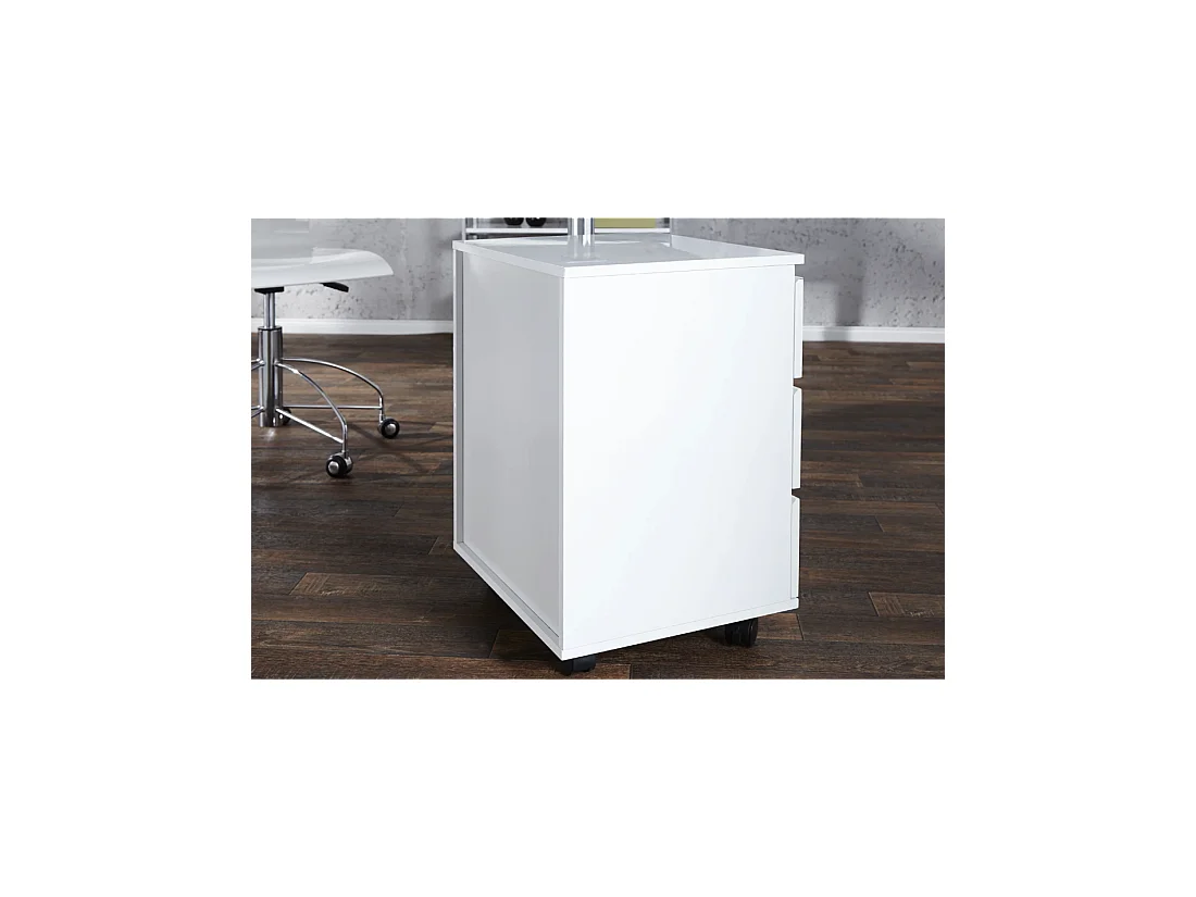 Caisson de bureau SVEA 3 tiroirs sur roulettes – Blanc brillant – 45 x 63 x 40 cm
