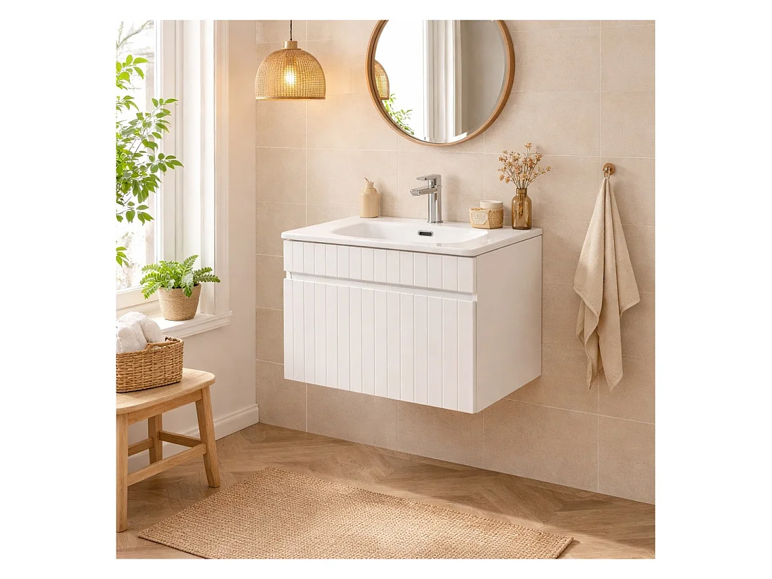 ICON Set weiß: Unterschrank 60cm + Einbauwaschbecken aus weißer Keramik