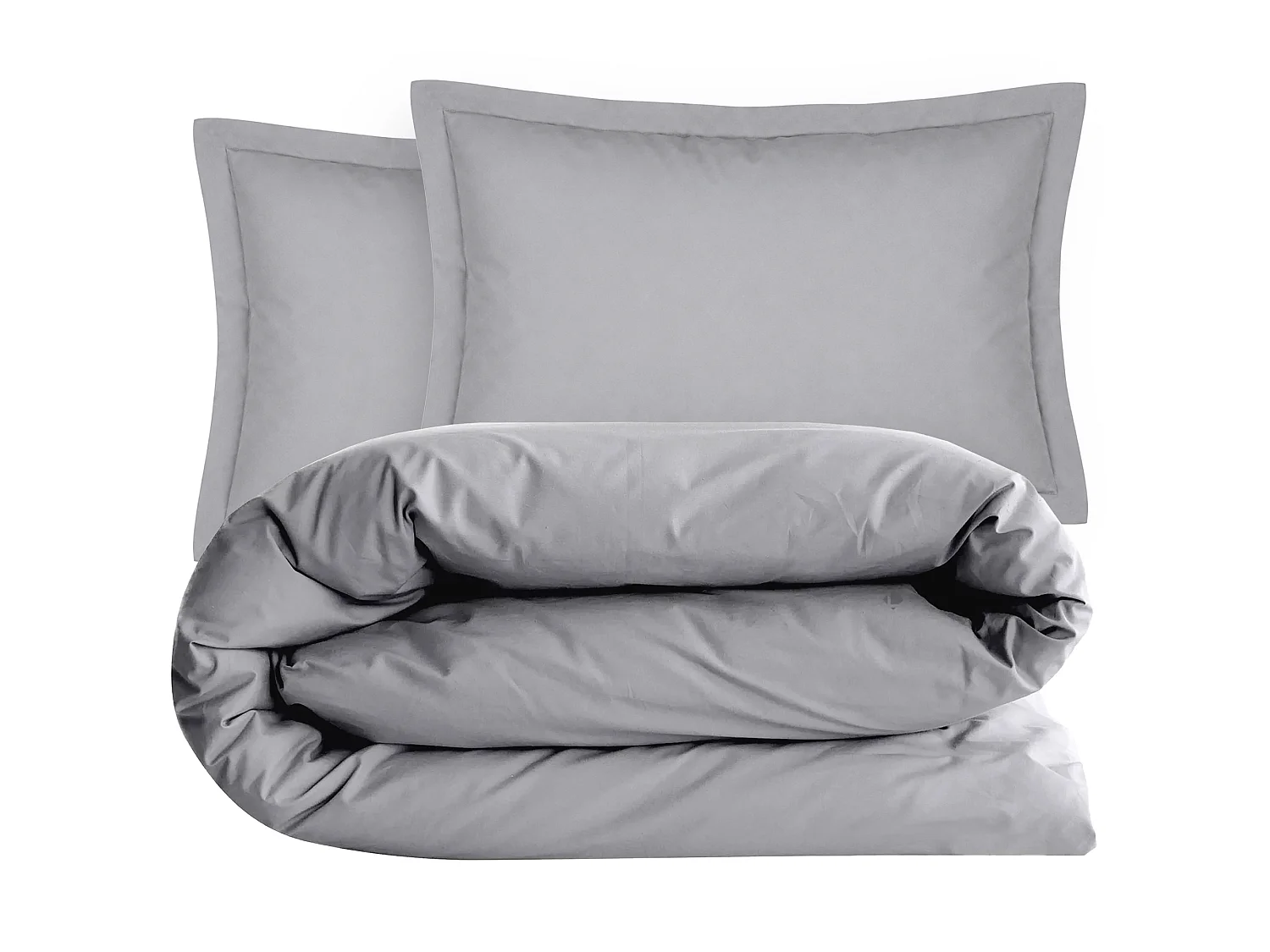 Parure de lit 3 pièces coton uni 57 fils ALTO 300x240 taies 50x70 gris Alu