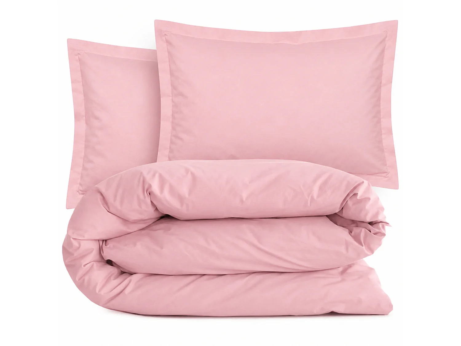 Parure de lit 3 pièces coton uni 57 fils ALTO 260x240 taies 50x70 rose Macaron