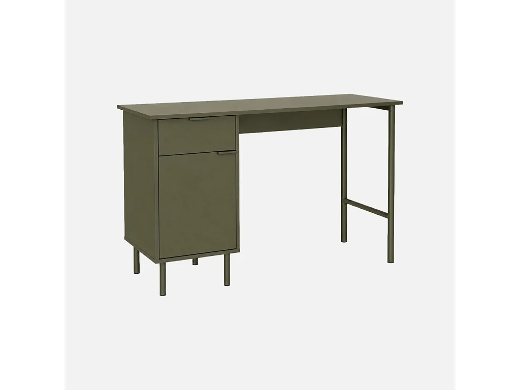 Bureau décor bois et métal 1 tiroir 1 porte kaki - Ellie