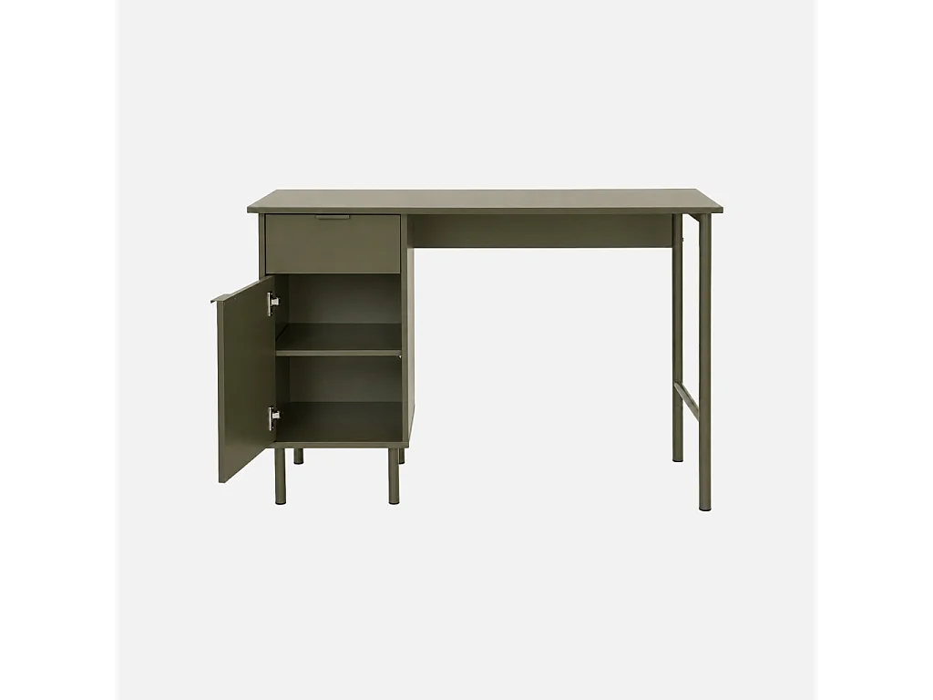 Bureau décor bois et métal 1 tiroir 1 porte kaki - Ellie