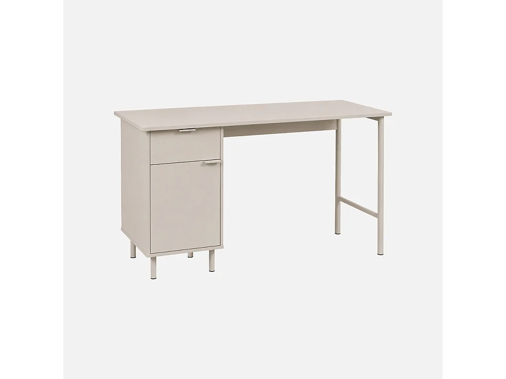 Bureau décor bois et métal 1 tiroir 1 porte beige - Ellie