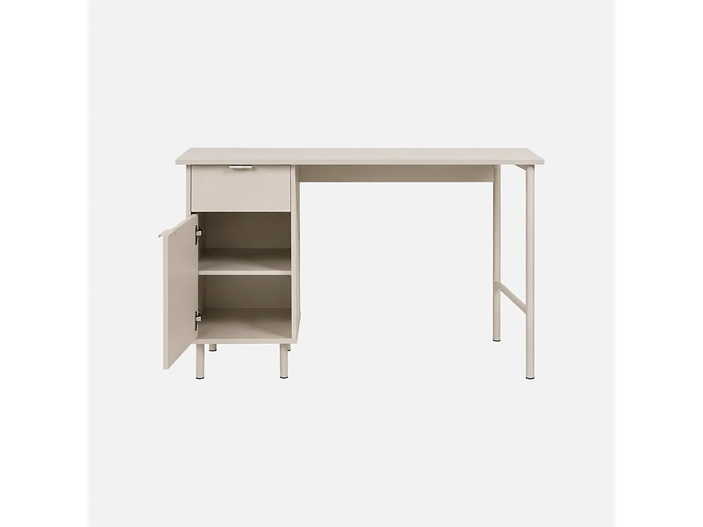 Bureau décor bois et métal 1 tiroir 1 porte beige - Ellie