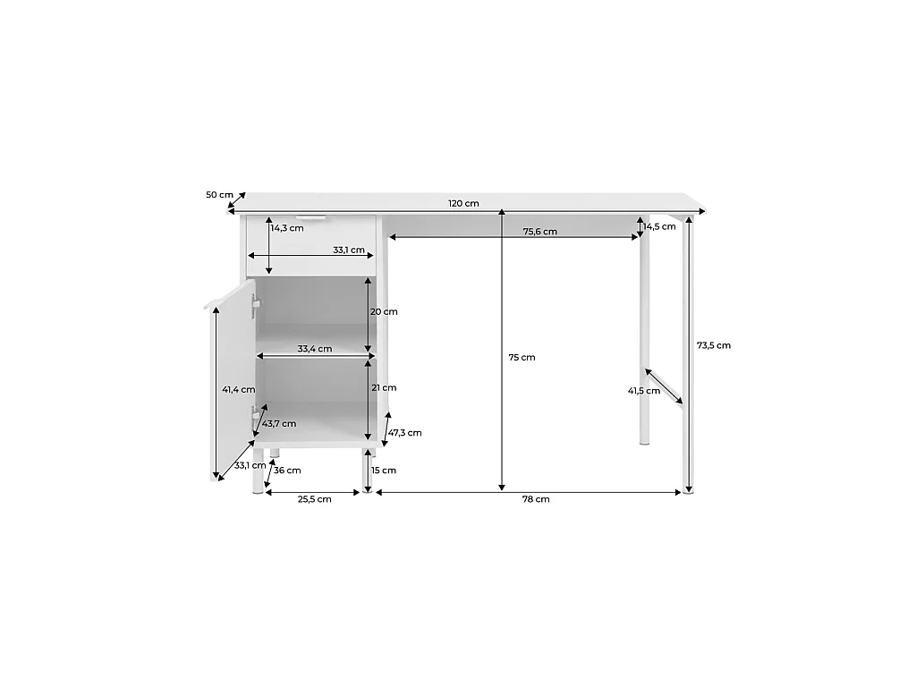 Bureau décor bois et métal 1 tiroir 1 porte beige - Ellie