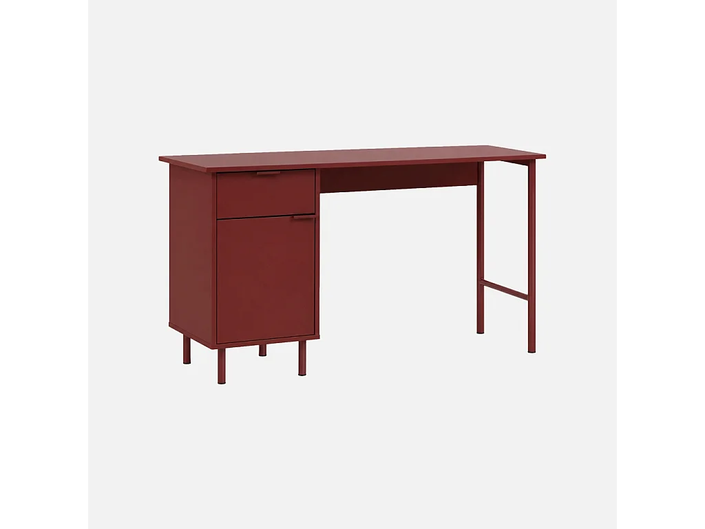 Bureau décor bois et métal 1 tiroir 1 porte bordeaux - Ellie