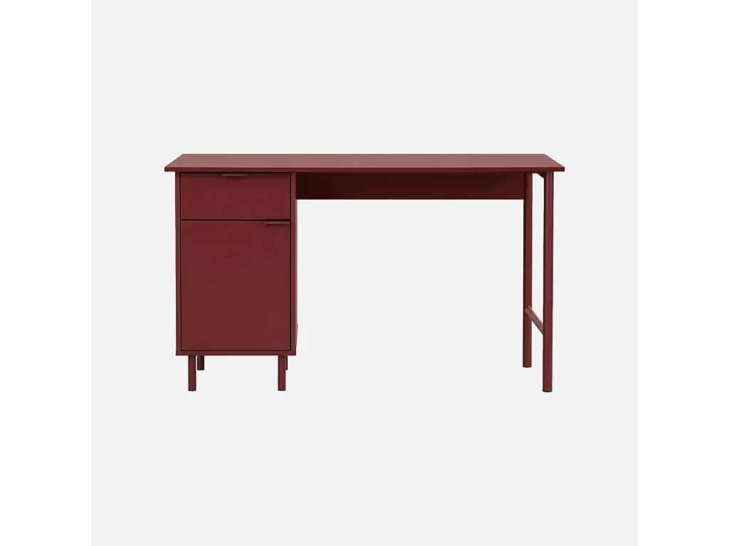 Bureau décor bois et métal 1 tiroir 1 porte bordeaux - Ellie