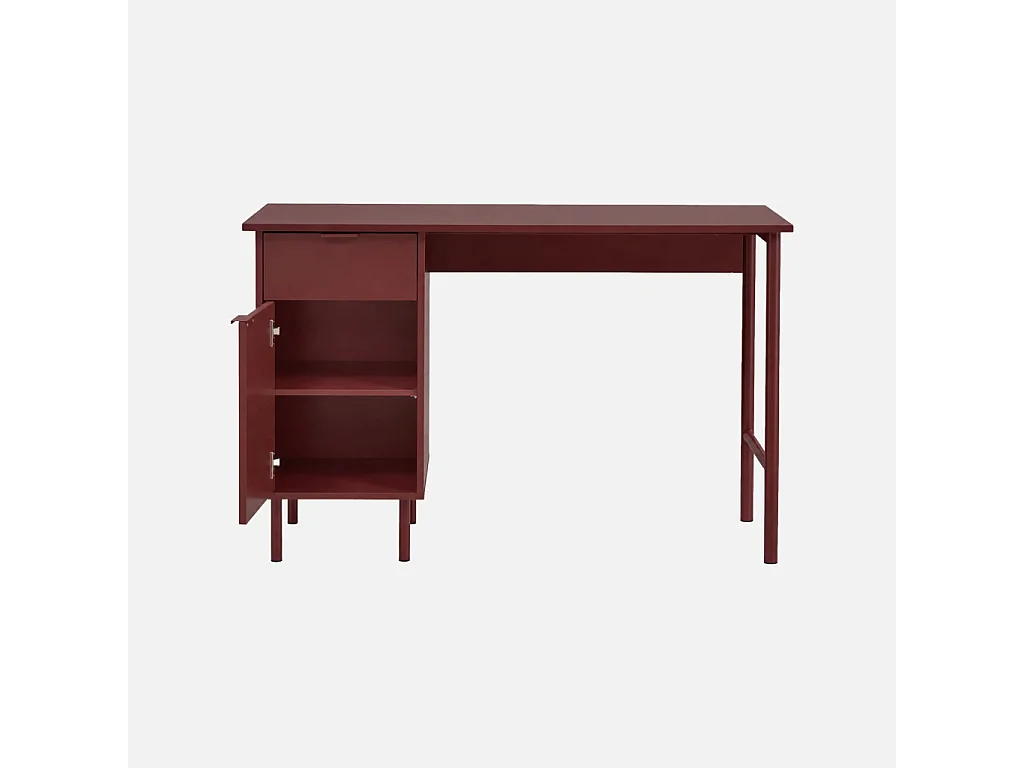 Bureau décor bois et métal 1 tiroir 1 porte bordeaux - Ellie