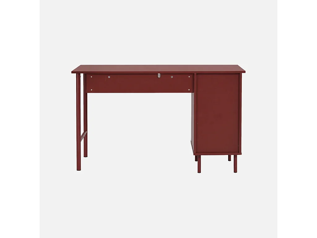 Bureau décor bois et métal 1 tiroir 1 porte bordeaux - Ellie