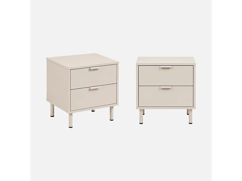 Lot de 2 tables de chevet décor bois et métal 2 tiroirs beige - Ellie