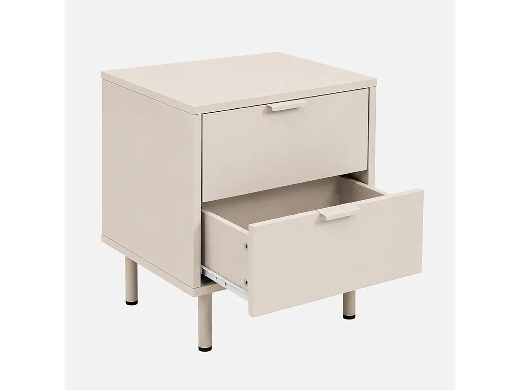 Lot de 2 tables de chevet décor bois et métal 2 tiroirs beige - Ellie