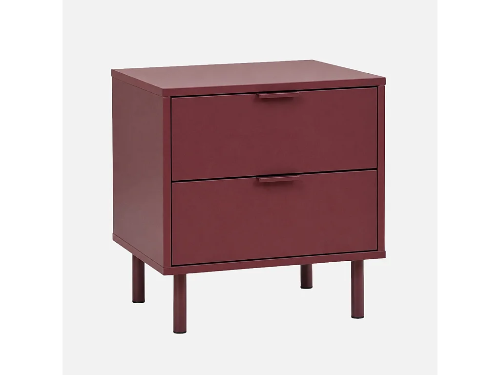 Lot de 2 tables de chevet décor bois et métal 2 tiroirs bordeaux - Ellie