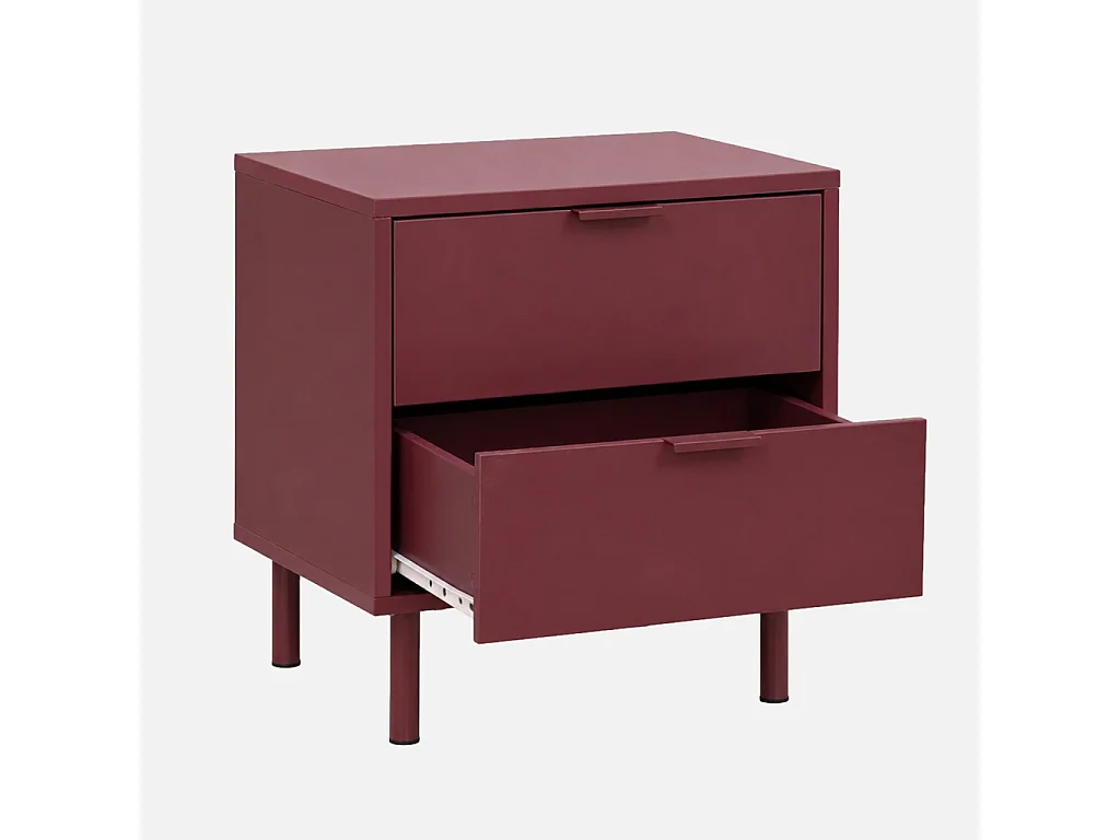 Lot de 2 tables de chevet décor bois et métal 2 tiroirs bordeaux - Ellie
