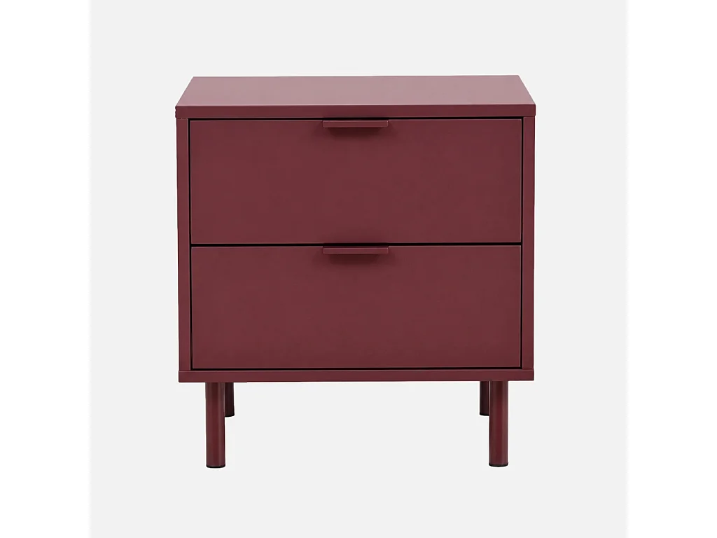 Lot de 2 tables de chevet décor bois et métal 2 tiroirs bordeaux - Ellie