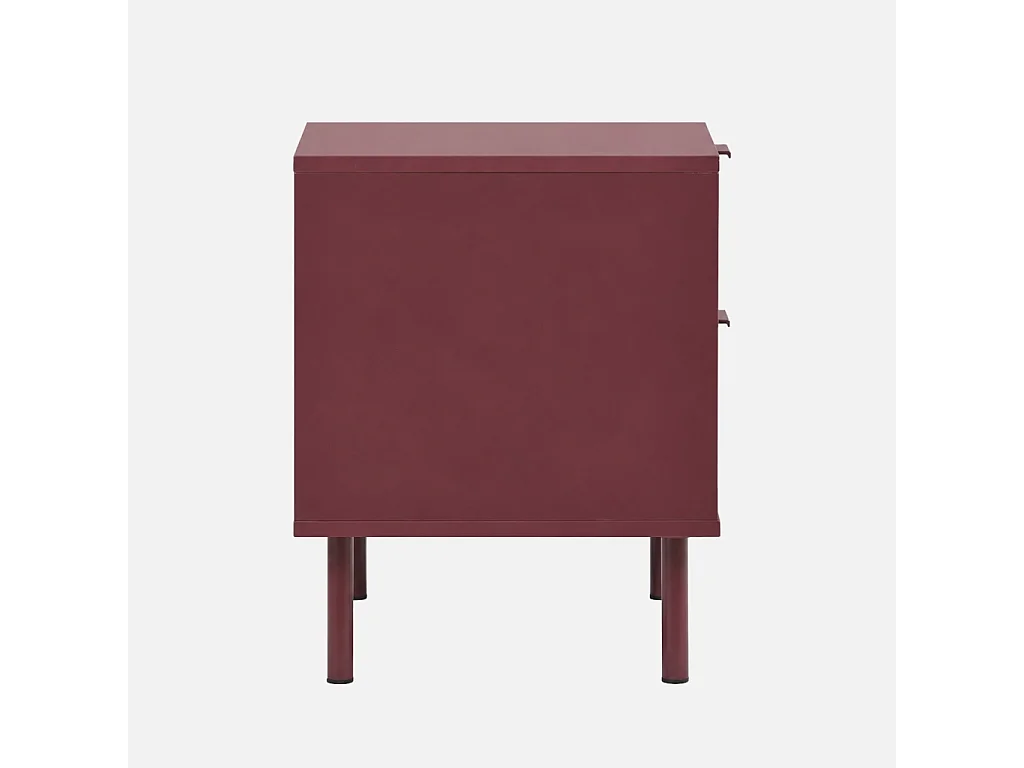 Lot de 2 tables de chevet décor bois et métal 2 tiroirs bordeaux - Ellie