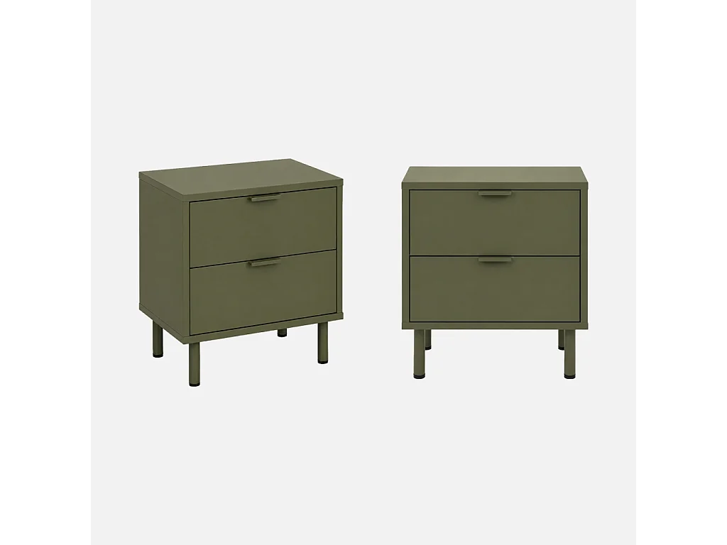 Lot de 2 tables de chevet décor bois et métal 2 tiroirs kaki - Ellie
