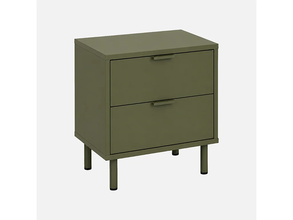 Lot de 2 tables de chevet décor bois et métal 2 tiroirs kaki - Ellie