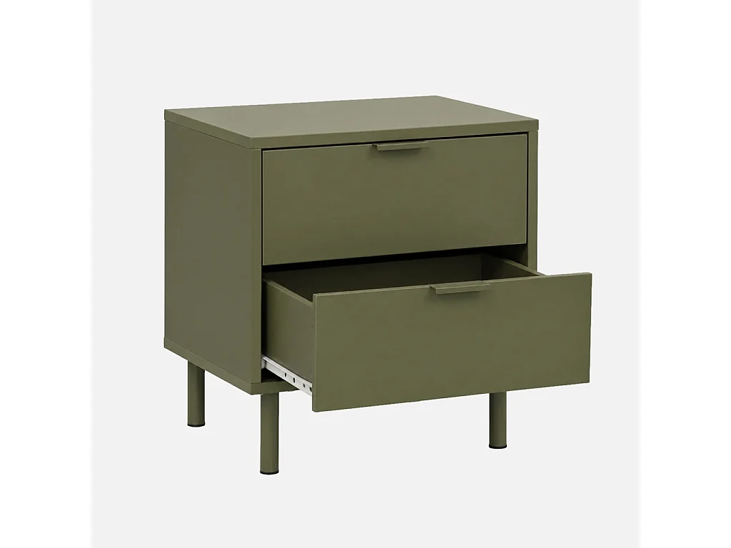 Lot de 2 tables de chevet décor bois et métal 2 tiroirs kaki - Ellie