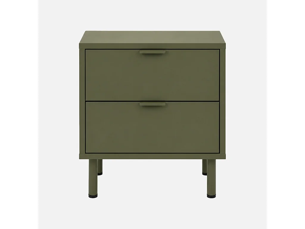 Lot de 2 tables de chevet décor bois et métal 2 tiroirs kaki - Ellie