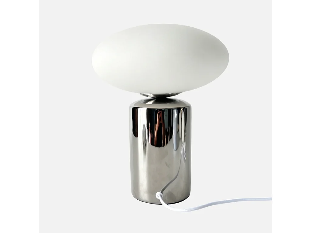 Lámpara de mesa interior de cerámica y vidrio,  ø25,5cm gris perlado