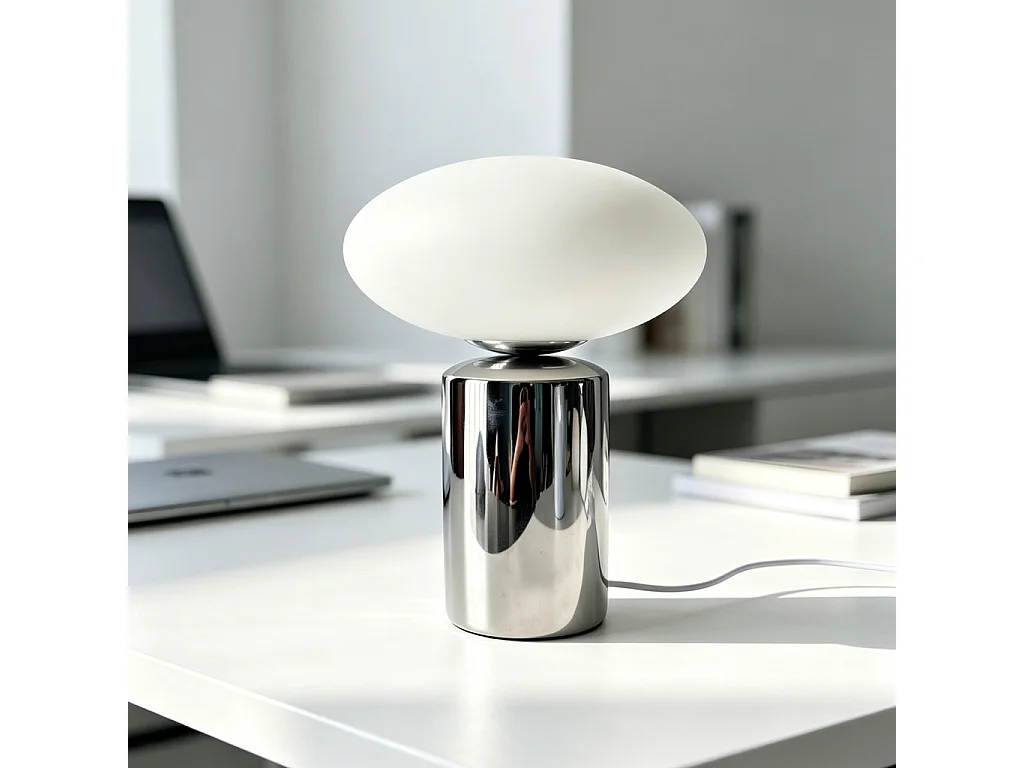 Lámpara de mesa interior de cerámica y vidrio,  ø25,5cm gris perlado