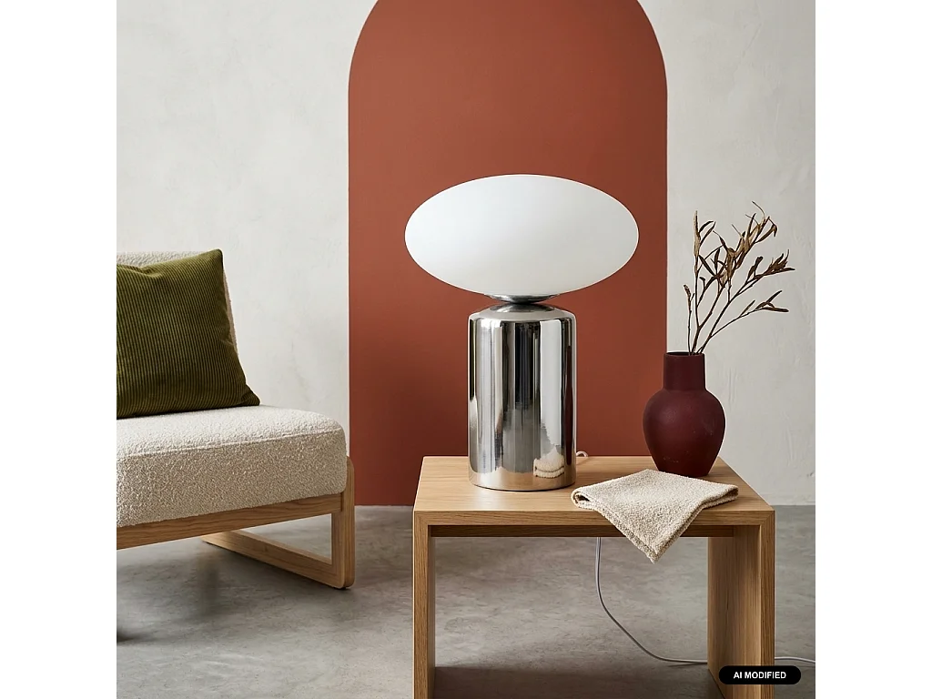 Lampada da tavolo per interni in ceramica e vetro, Ø25,5 cm, Lyra, Grigio perlato, 25.5x25.5x31.5 cm