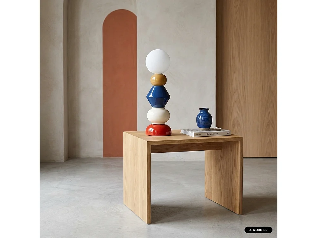 Lampada da tavolo per interni in ceramica e vetro Ø13cm, Omi, Terracotta, 13x13x41.5 cm
