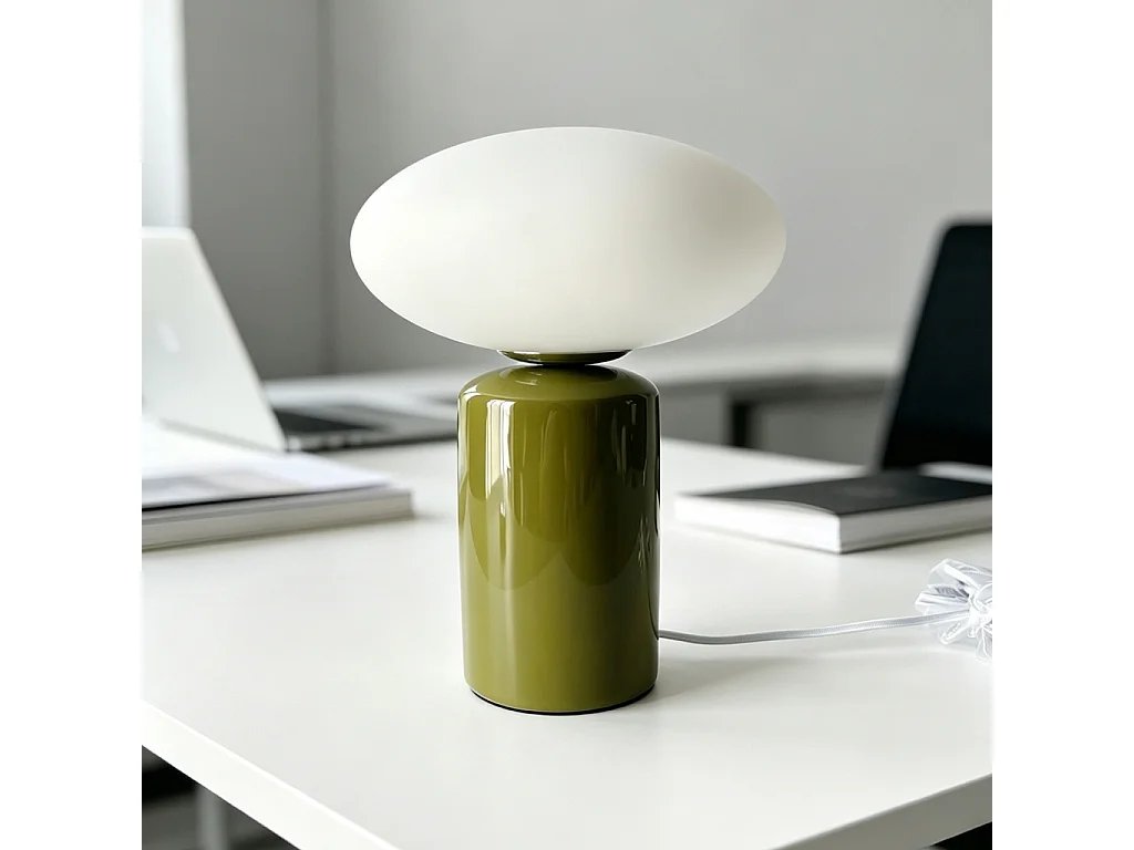 Lámpara de mesa interior de cerámica y vidrio,  ø25,5cm verde kaki