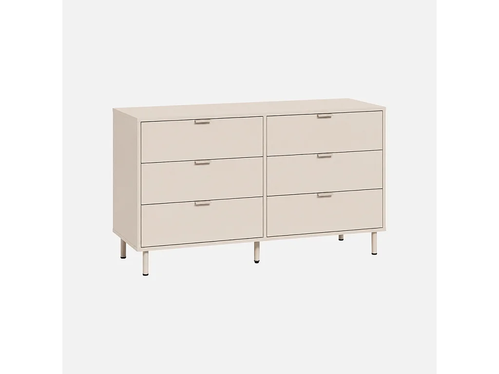 Commode décor bois et métal 6 tiroirs beige - Ellie