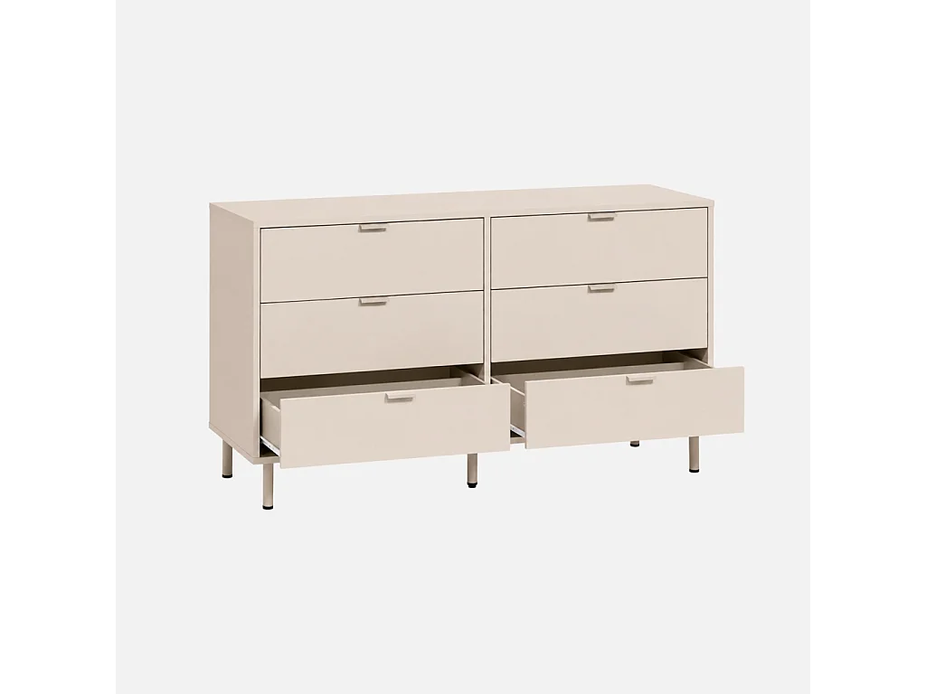 Commode décor bois et métal 6 tiroirs beige - Ellie