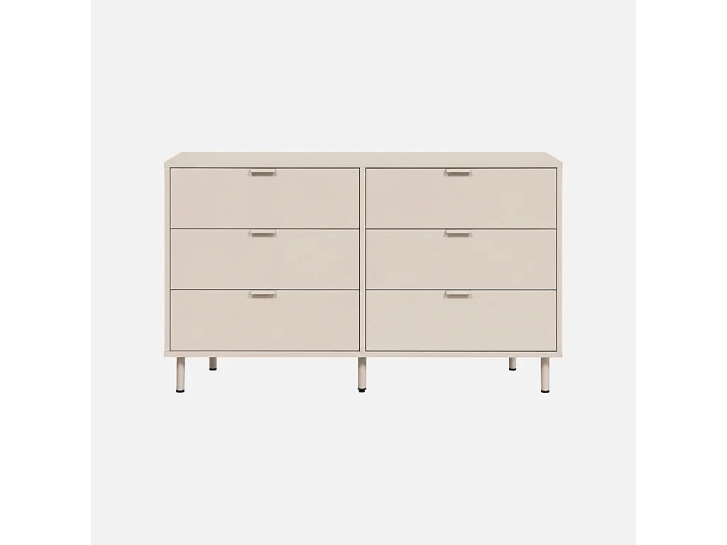 Commode décor bois et métal 6 tiroirs beige - Ellie
