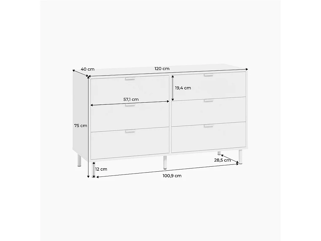 Commode décor bois et métal 6 tiroirs beige - Ellie