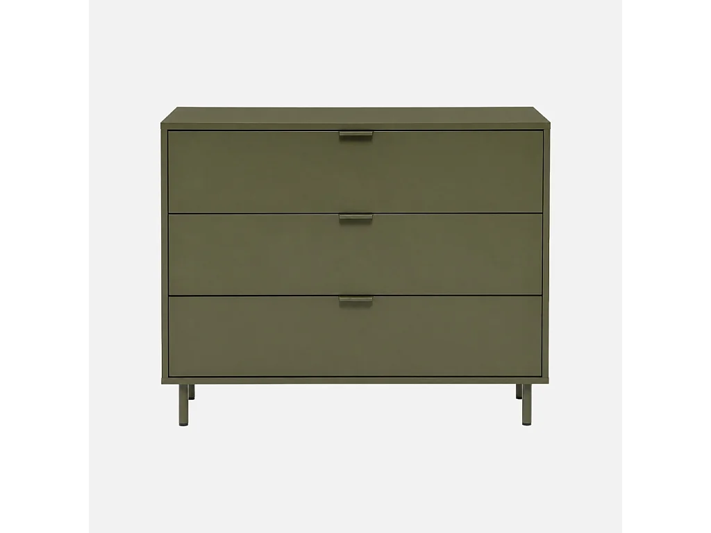 Commode décor bois et métal 3 tiroirs kaki - Ellie