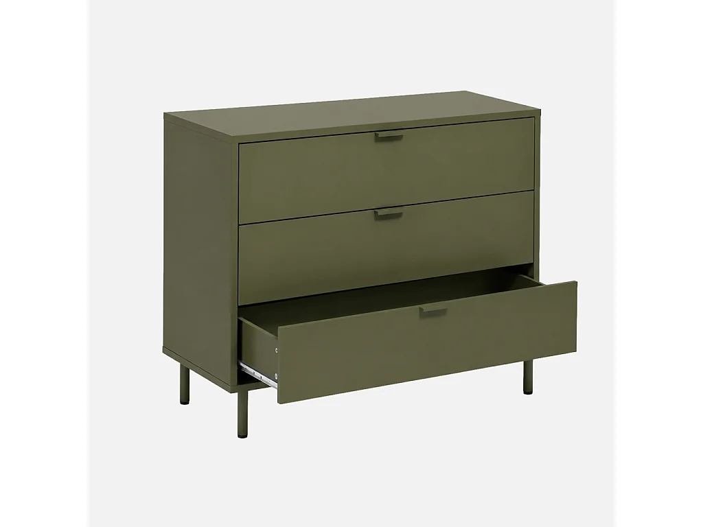 Commode décor bois et métal 3 tiroirs kaki - Ellie