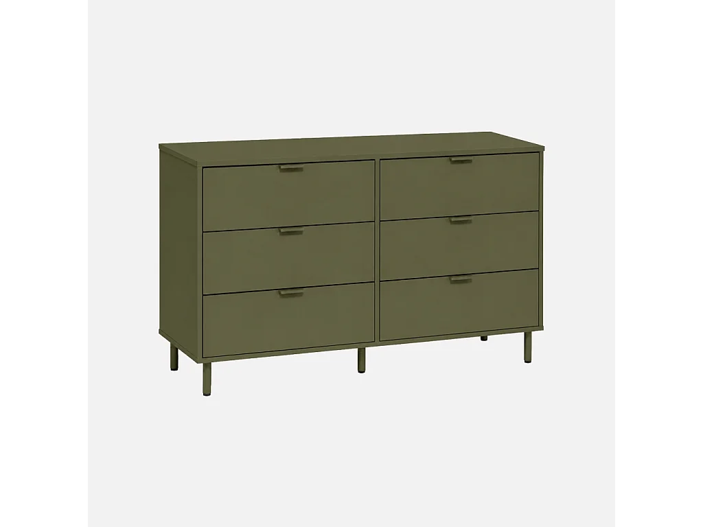Commode décor bois et métal 6 tiroirs kaki - Ellie