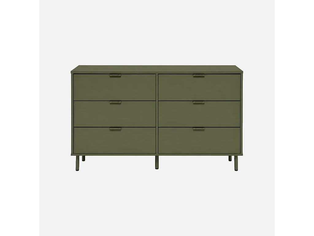 Commode décor bois et métal 6 tiroirs kaki - Ellie