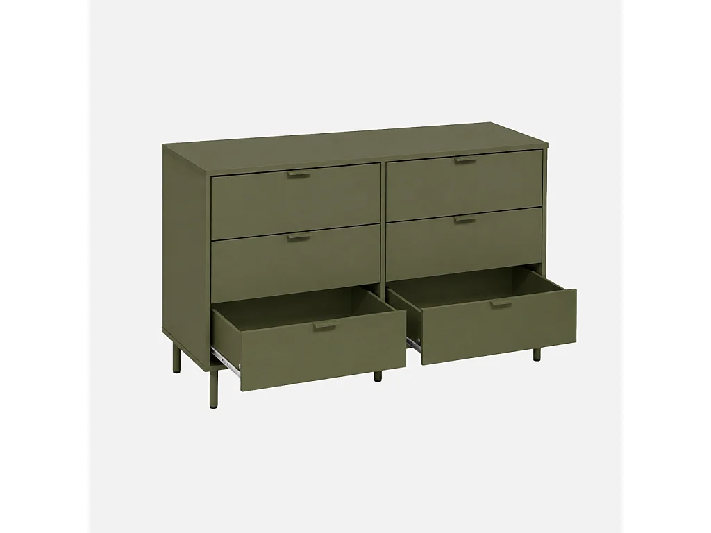 Commode décor bois et métal 6 tiroirs kaki - Ellie