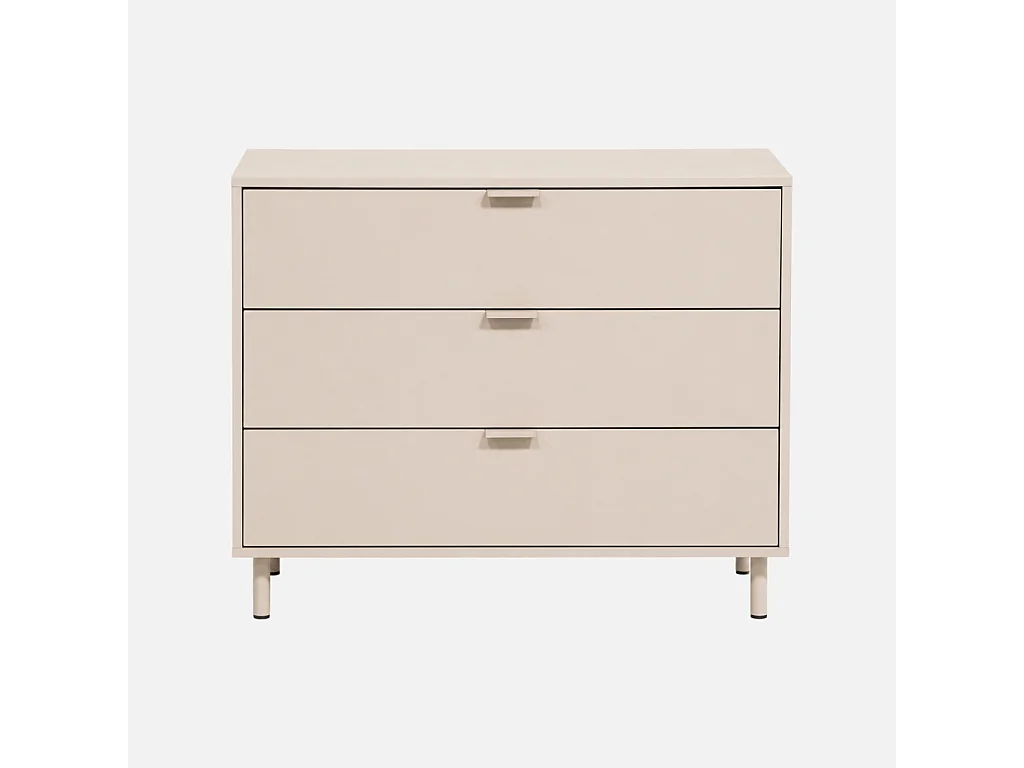 Cassettiera decorativa in legno e metallo 3 cassetti, beige