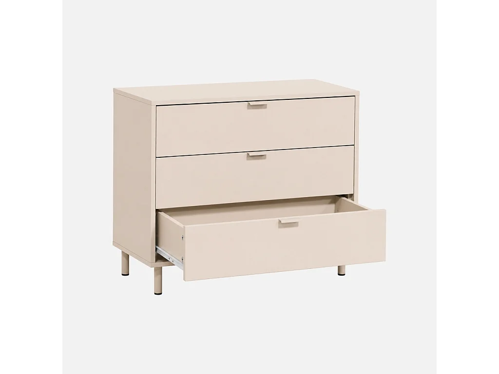 Cassettiera decorativa in legno e metallo 3 cassetti, beige